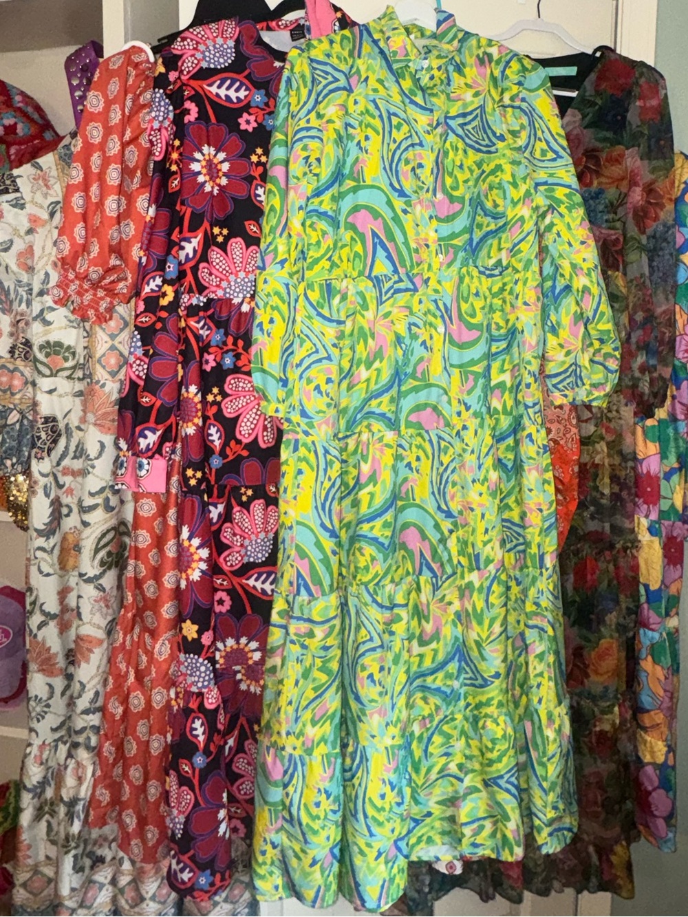 Lot: 7 Boho Long Sleeve Maxi Dresses L/M Teacher Dopamine Floral Colorful Bundle